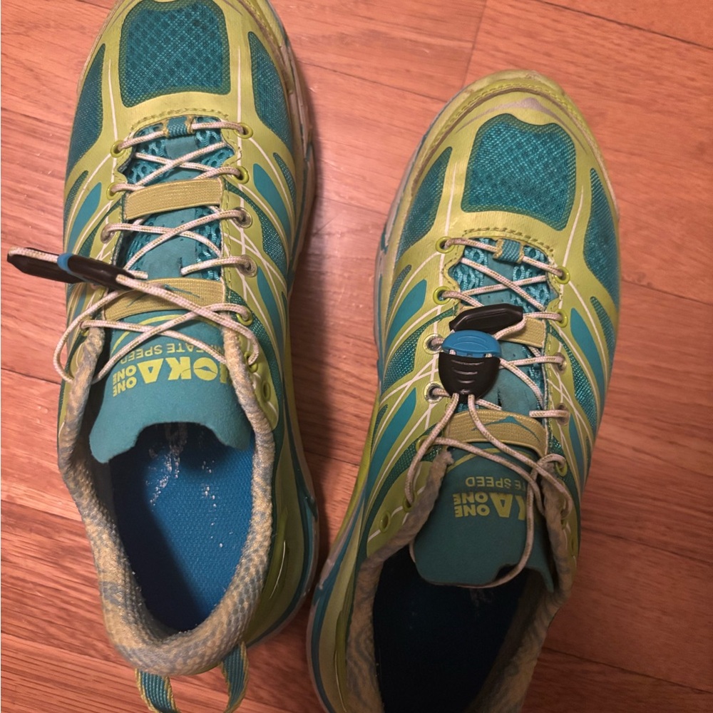 Hoka Blue and Yellow Athletic Shoes